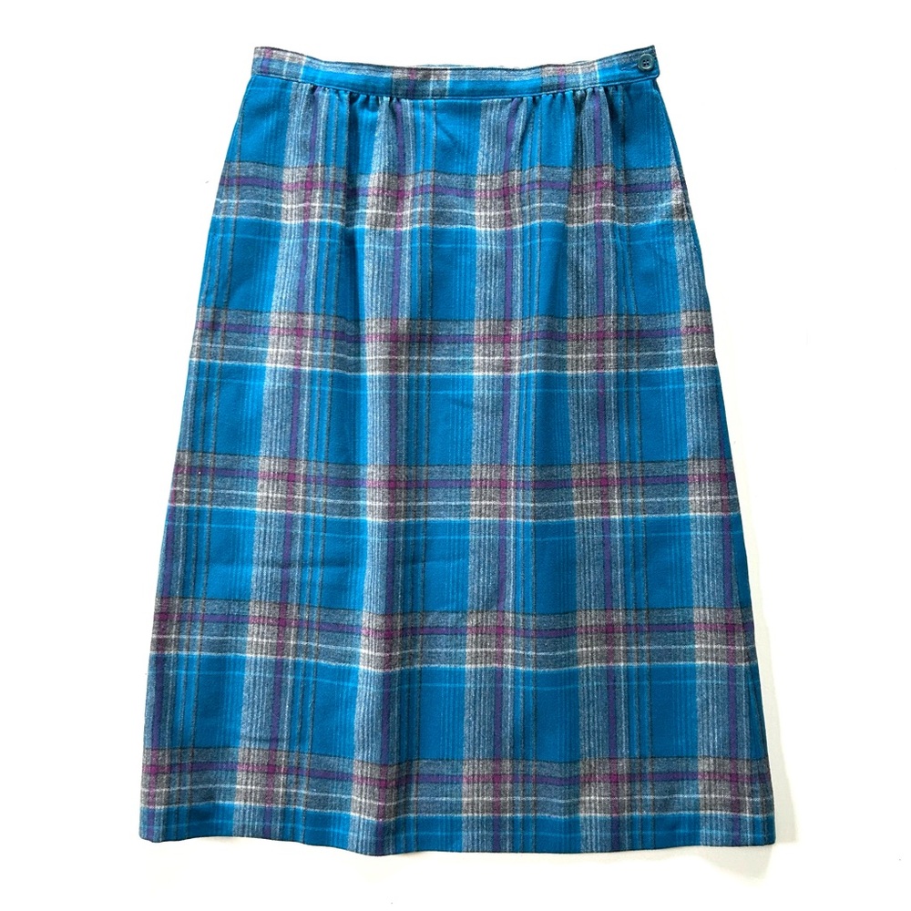 Pendleton Vintage Blue Purple Tartan Plaid Virgin Wool A-Line Skirt